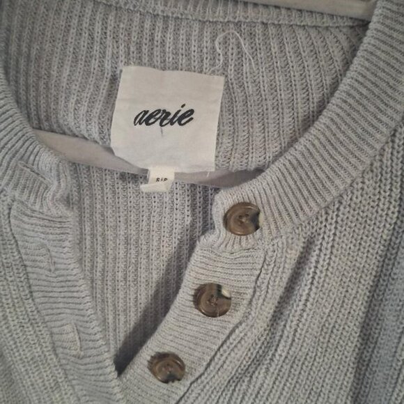 AERIE WAFFLE WEAVE SWEATER - WOMENS SIZE SMALL OVERSIZED GRAY - Picture 3 of 4